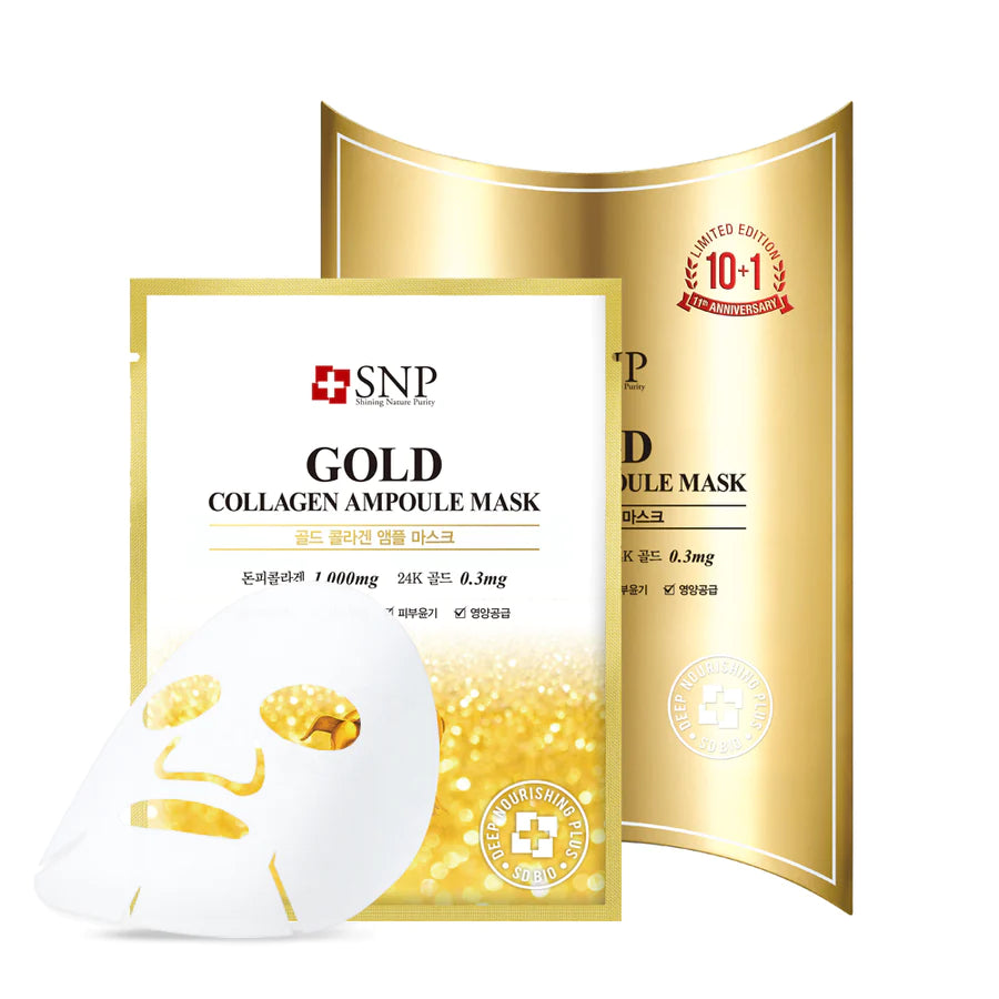 SNP Gold Collagen Ampoule Mask 25ml*10Pcs 斯内普黄金胶原蛋白精华面膜