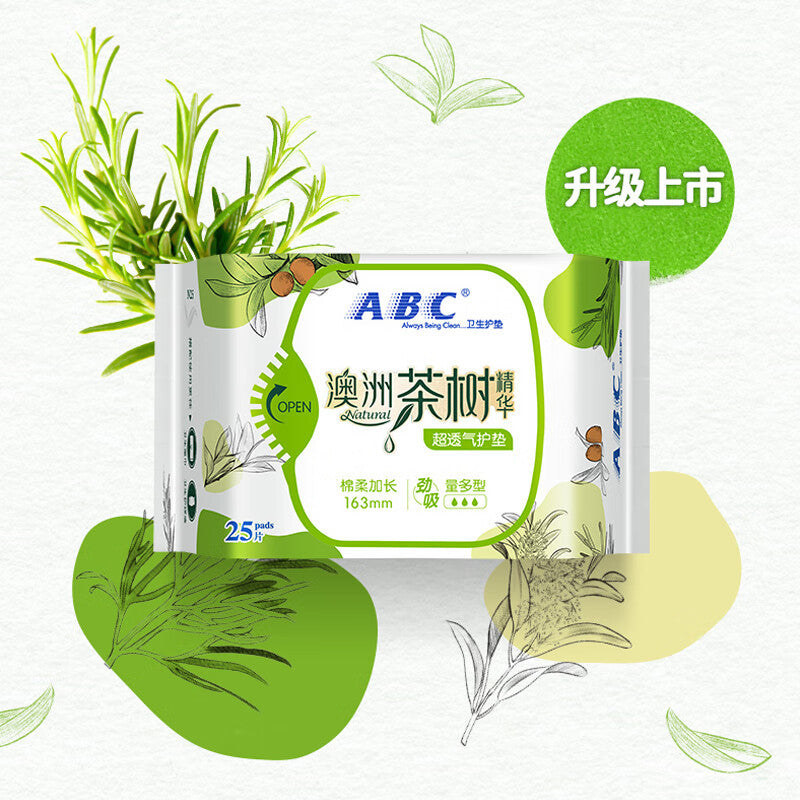 ABC Australian Tea Tree Sanitary Pads 163mm 25pcs ABC卫生护垫澳洲茶树棉柔25片