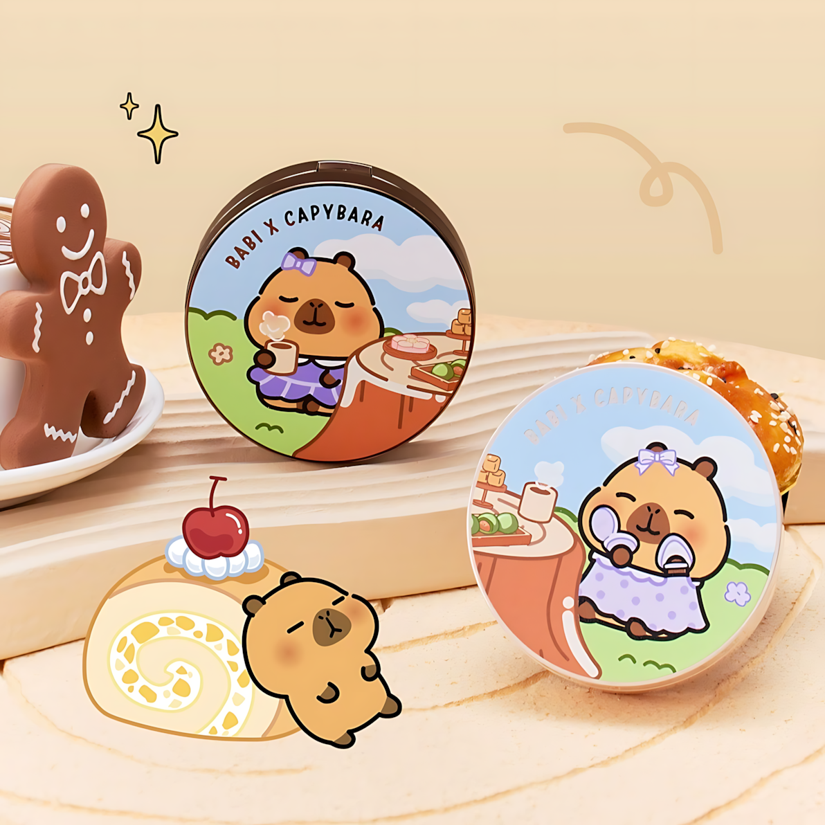 BABI × CAPYBARA Velvet Sheer Long Wear Cushion Foundation 12g BABI×卡皮巴拉小黄豚柔雾清透持妆气垫粉底液