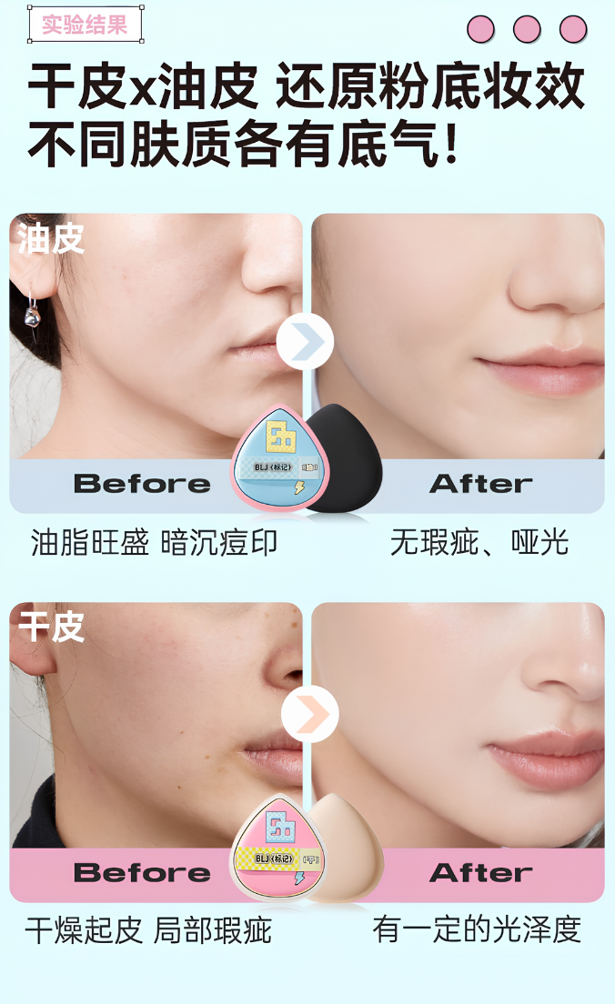 BLJ Laboratory Series Skin Type Makeup Puff 3pcs/box 标记实验室系列分肤质粉扑