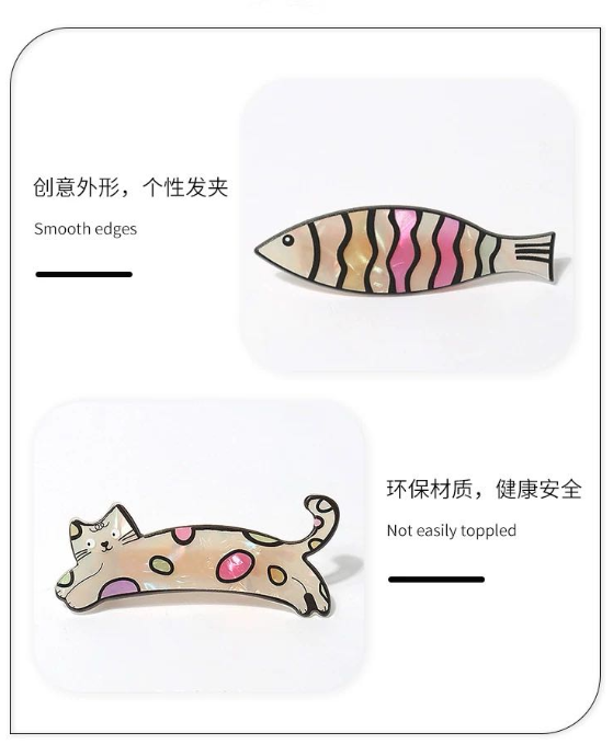 CuteHart Fish Hair Clip - Cute Hair Clip Kawaii Design with Little Fish and Cat for a Fun Look 2pcs 日韩趣味可爱醋酸小鱼小猫发夹增添俏皮感