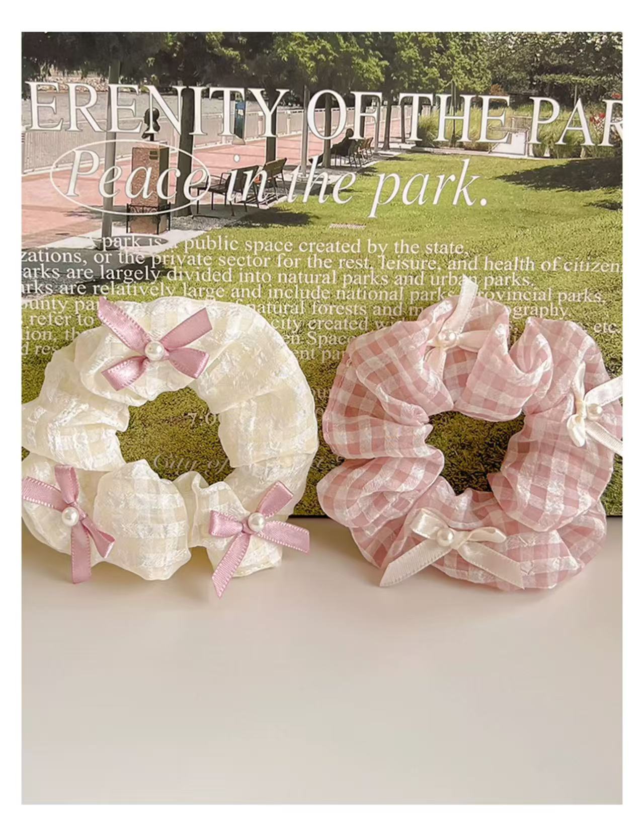 CuteHart Pearl Bow Hair Ties - Elegant Ribbon Bow Scrunchie with Pearl Accents 2pcs 珍珠点缀的优雅缎带蝴蝶结发圈