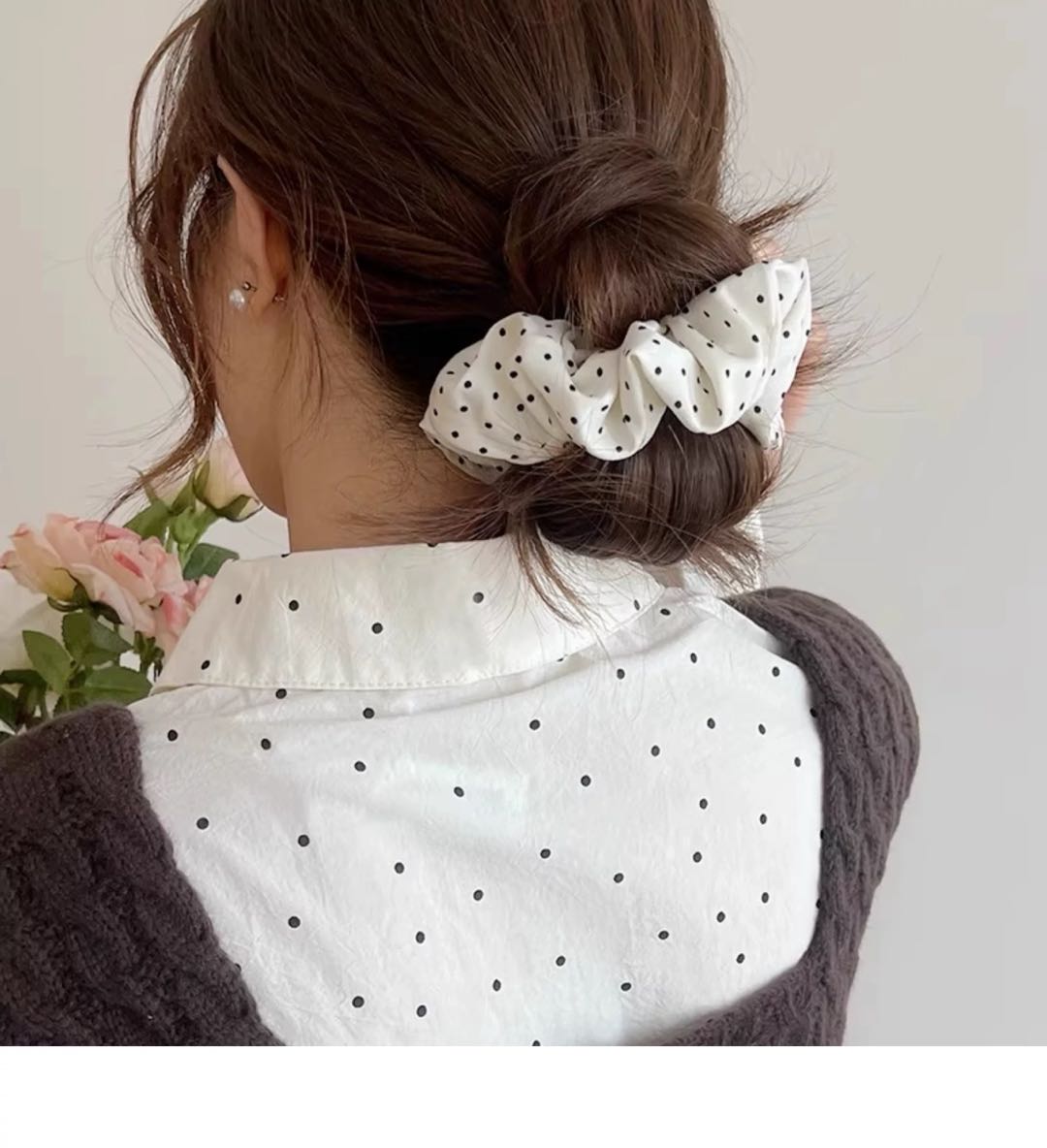 CuteHart Satin Hair Tie - Smooth Hair Tie with Polka Dot Satin Finish for a Sleek and Polished Look 2pcs 简约波点缎面大肠发圈呈现轻盈细腻质感