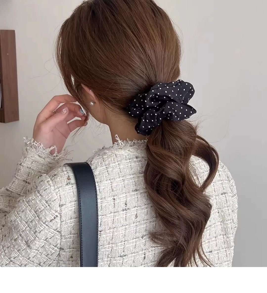 CuteHart Satin Hair Tie - Smooth Hair Tie with Polka Dot Satin Finish for a Sleek and Polished Look 2pcs 简约波点缎面大肠发圈呈现轻盈细腻质感