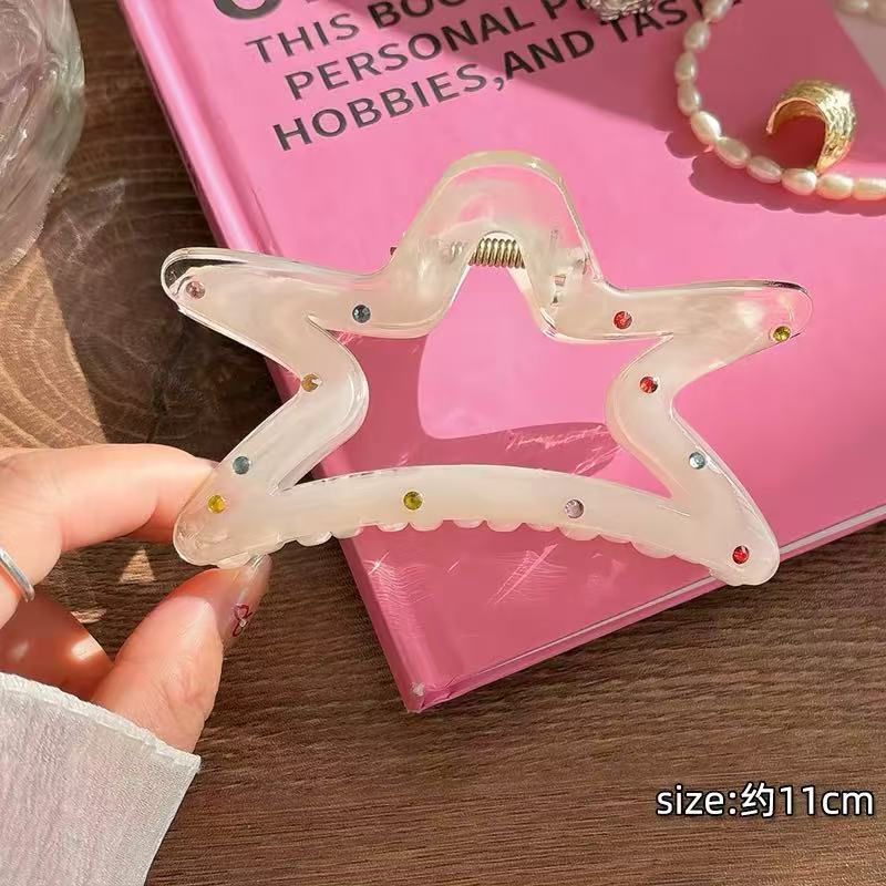 CuteHart Star Bow Shaped Hair Claw Clip - Sparkling Milky White Rhinestone Design 1pc 闪耀彩钻装饰的奶白色星形蝴蝶结抓夹