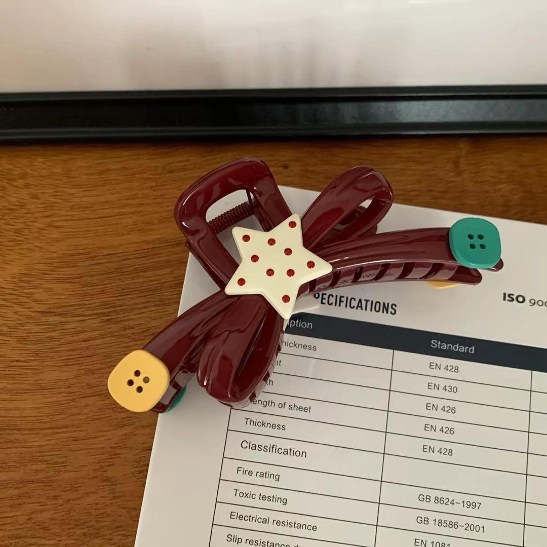 CuteHart Star Claw Clip - Playful Hair Claw Clip for Buns with Colorful Polka Dots and Button Detail 2pcs 趣味撞色波点星星纽扣抓夹为发型增添活力