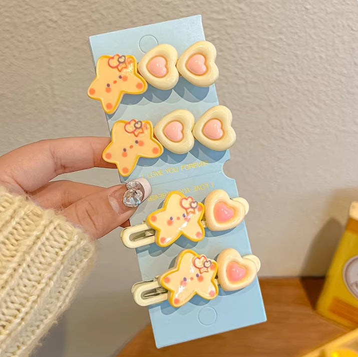 Cutehart Sweet Cute Star Hair Clips & Hair Tie Set - Yellow Star-Shaped Decorated Hair Clip and Hair Tie 4pcs 甜美可爱的黄色星形装饰发夹发圈套组