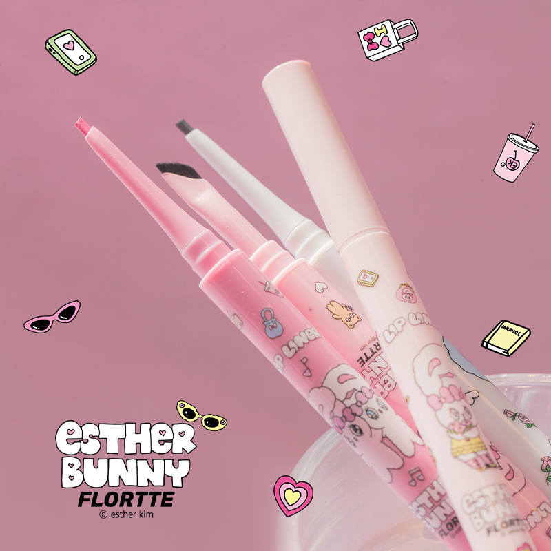 Flortte X ESTHER BUNNY Dual-Ended Eyeliner Pencil 0.5g 花洛莉亚x艾丝乐小兔联名款天生粉红系列双头眼线胶笔