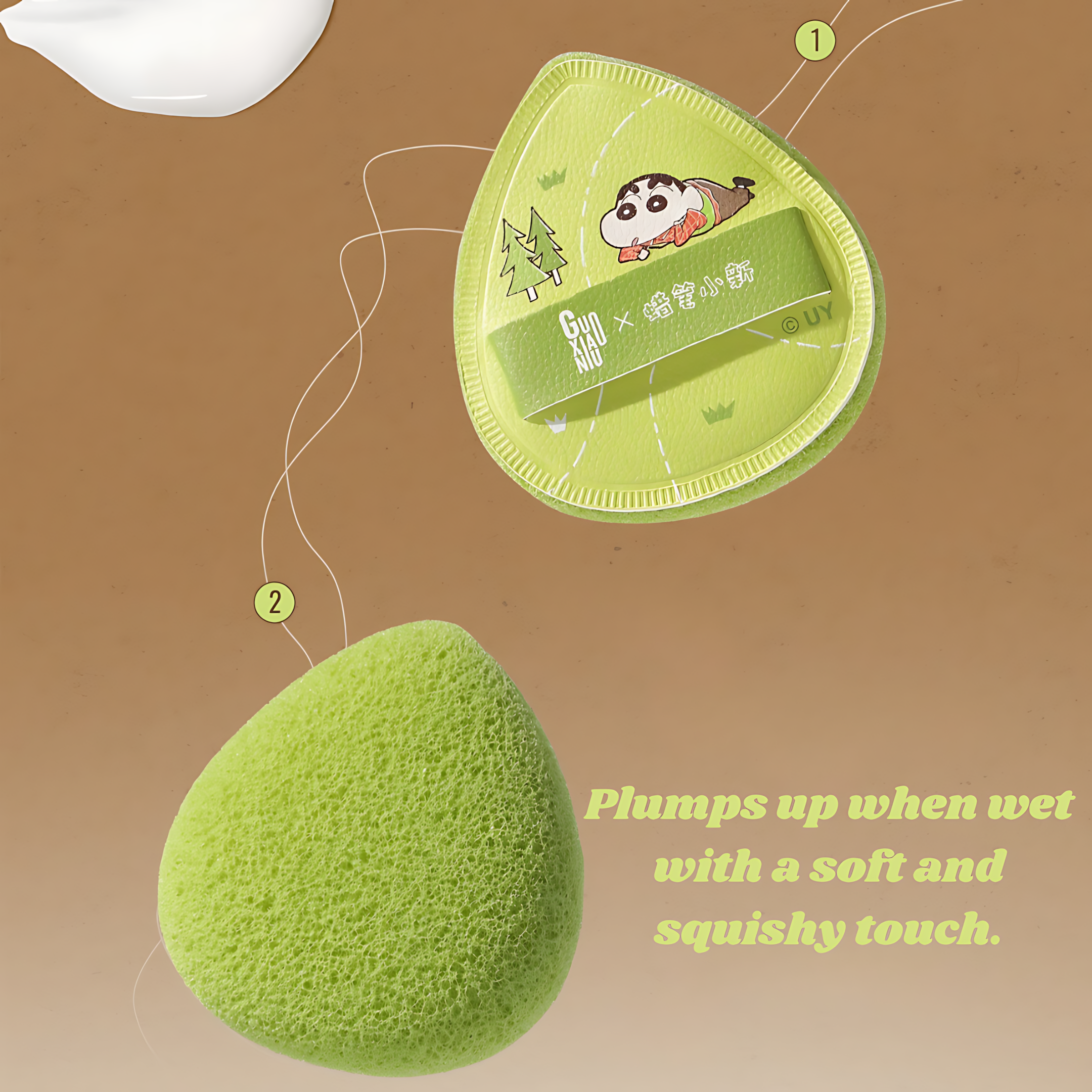 GUOXIAONIU × Crayon Shinchan Camping Series Cleansing Sponge 3pcs 郭小妞×蜡笔小新露营系列洗脸扑