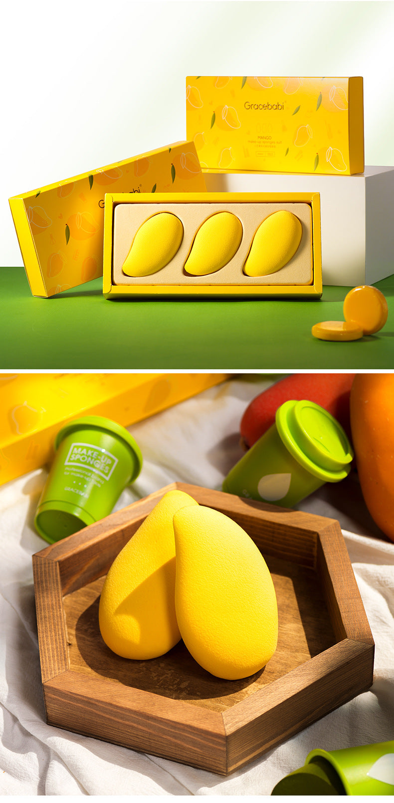 Gracebabi Little Mango Beauty Blender Egg Makeup Sponges Set 3pcs 瑰宝秘语小芒果美妆蛋套装