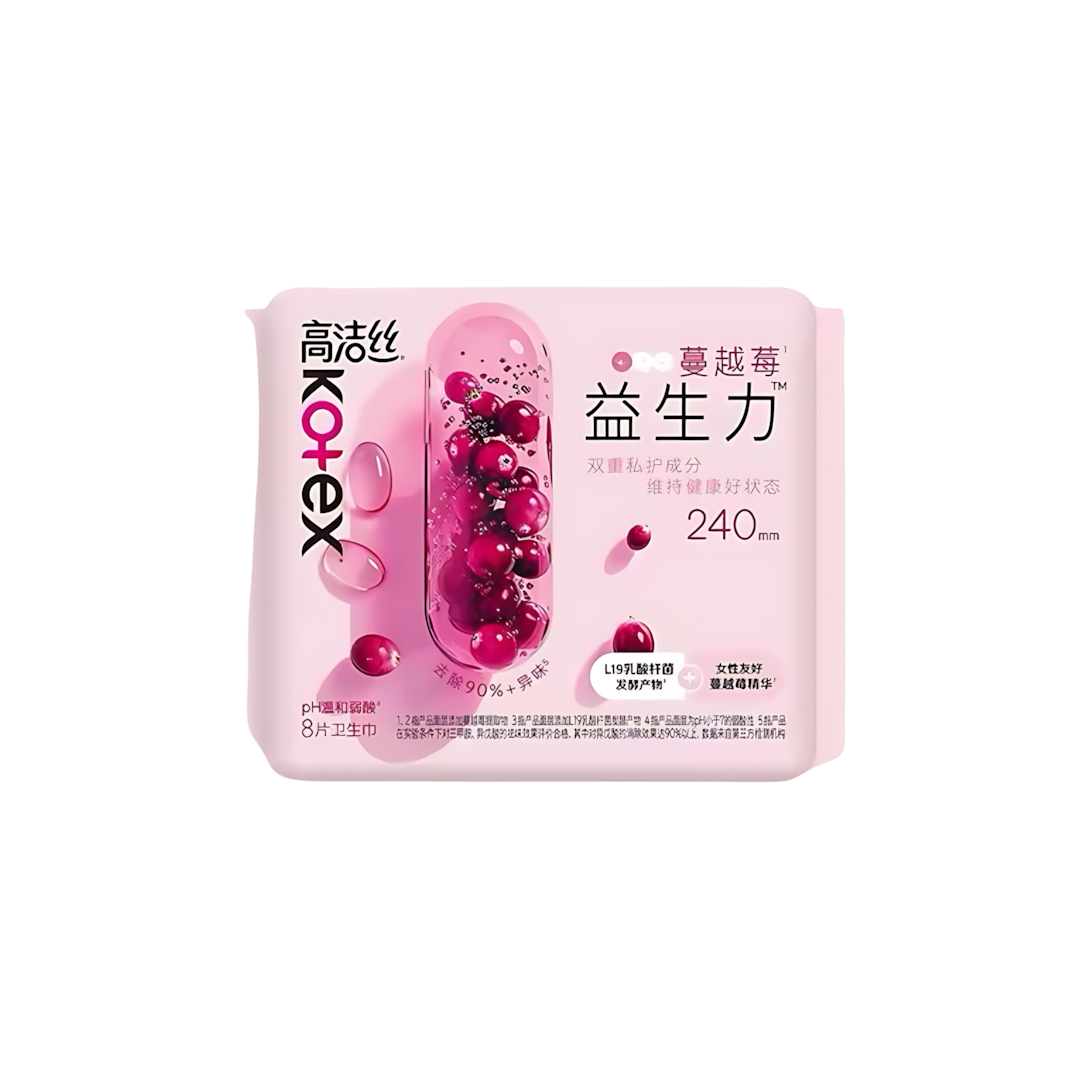 Kotex Cranberry Probiotic Series Sanitary Pads 240mm/280mm/420mm (Day&Night) 高洁丝蔓越莓益生菌系列日夜用卫生巾