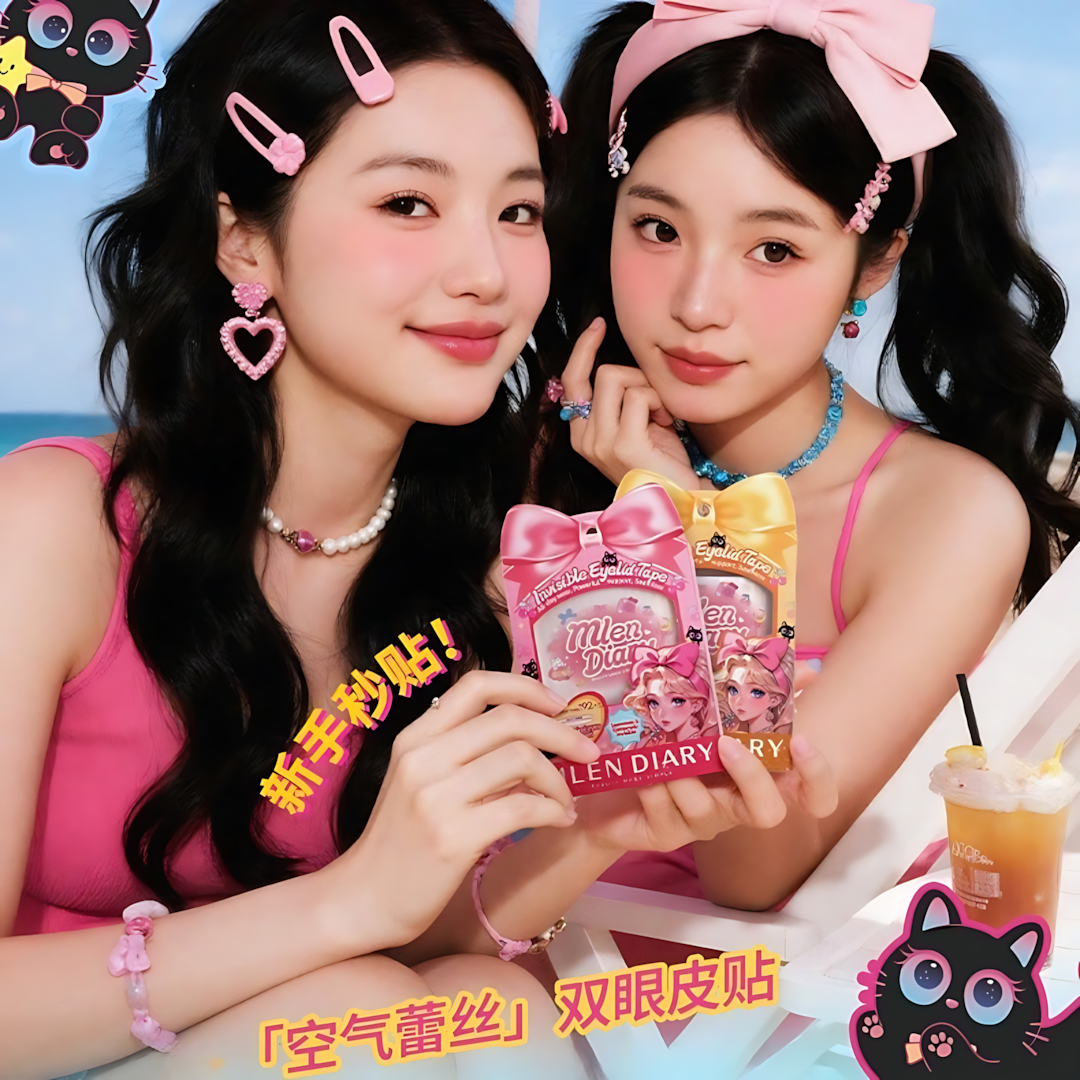 MLEN DIARY Double Eyelid Stickers Tool Kit 1box 米兰日记蝴蝶结系列隐形美目贴