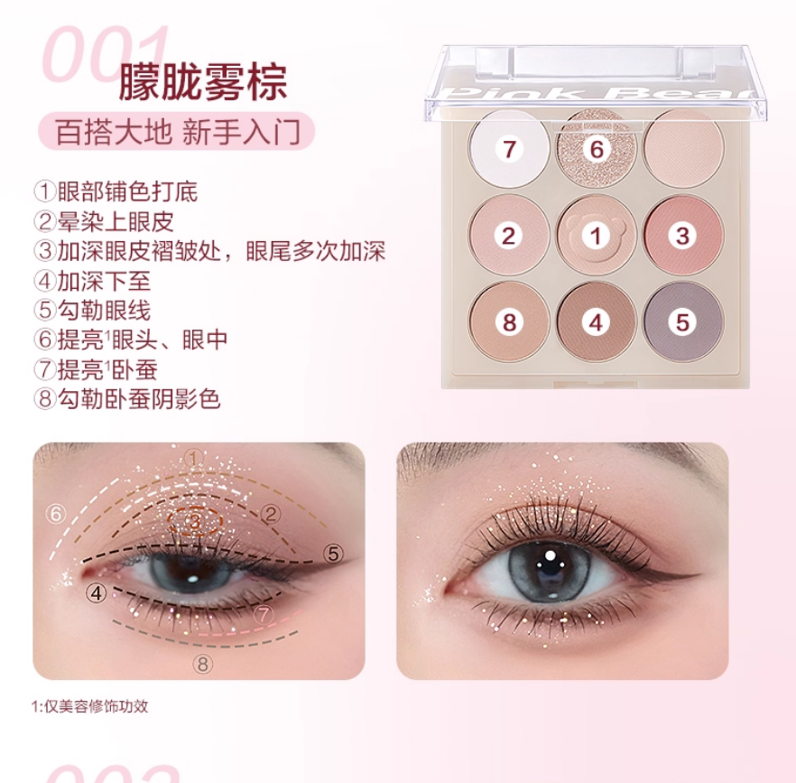 Pink Bear Vitality Eyeshadow Palette 9g 皮可熊元气九色眼影粉盘