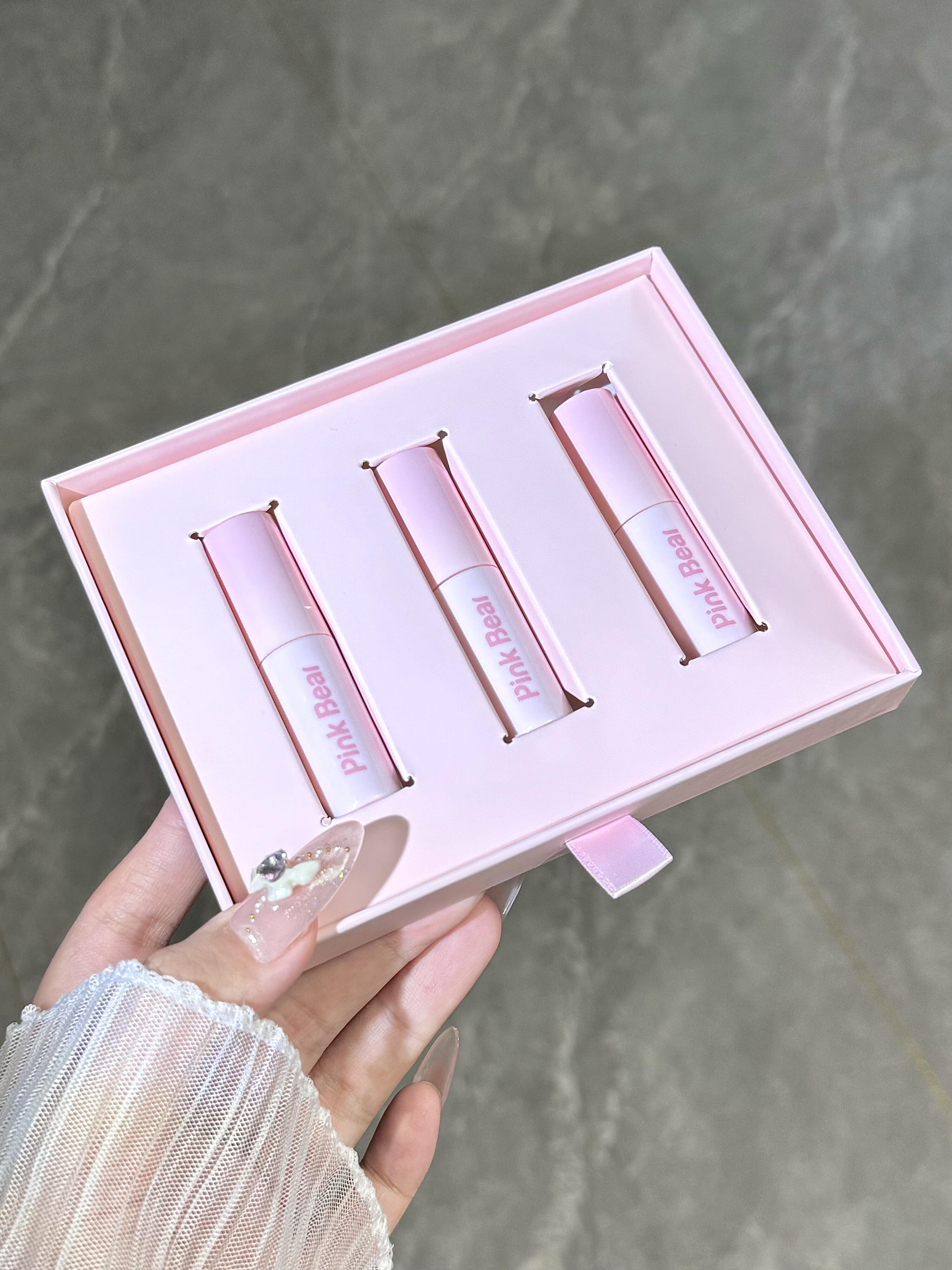Pink Bear Tinted Lip Gloss / Light Matte Long-Wear Lip Mud Mini Set Gift Box 1g*3pcs/box 皮可熊有色唇蜜/轻雾持色唇泥迷你装礼盒