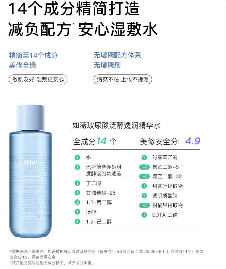 RNW Hyaluronic Acid Panthenol Hydrating Moisture Toner 400ml 如薇玻尿酸泛醇透润精华水