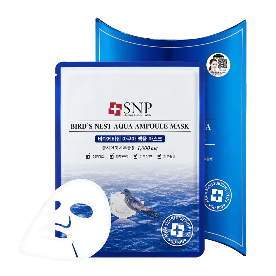 SNP Bird's Nest Aqua Ampoule Mask 25ml*10Pcs 斯内普海洋燕窝水库面膜