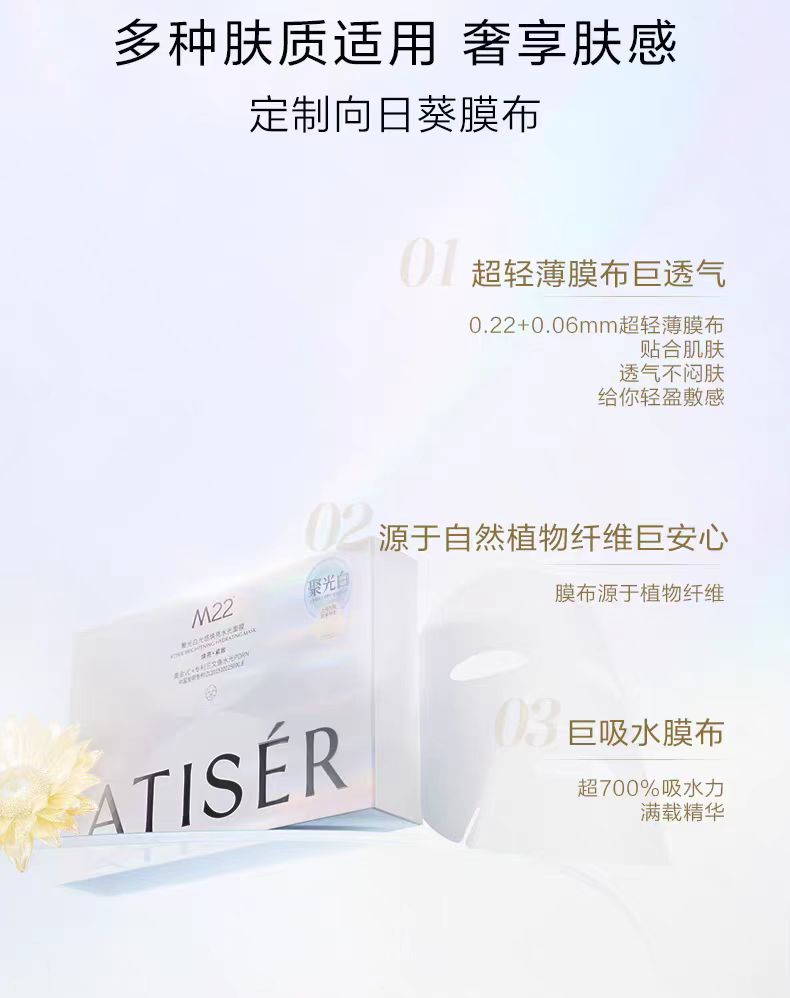 Tiktok/Douyin Hot ATISER M22 Brightening Hydrating Mask 25ml*5pcs/box【Tiktok抖音爆款】聚光白M22光感焕亮水光面膜