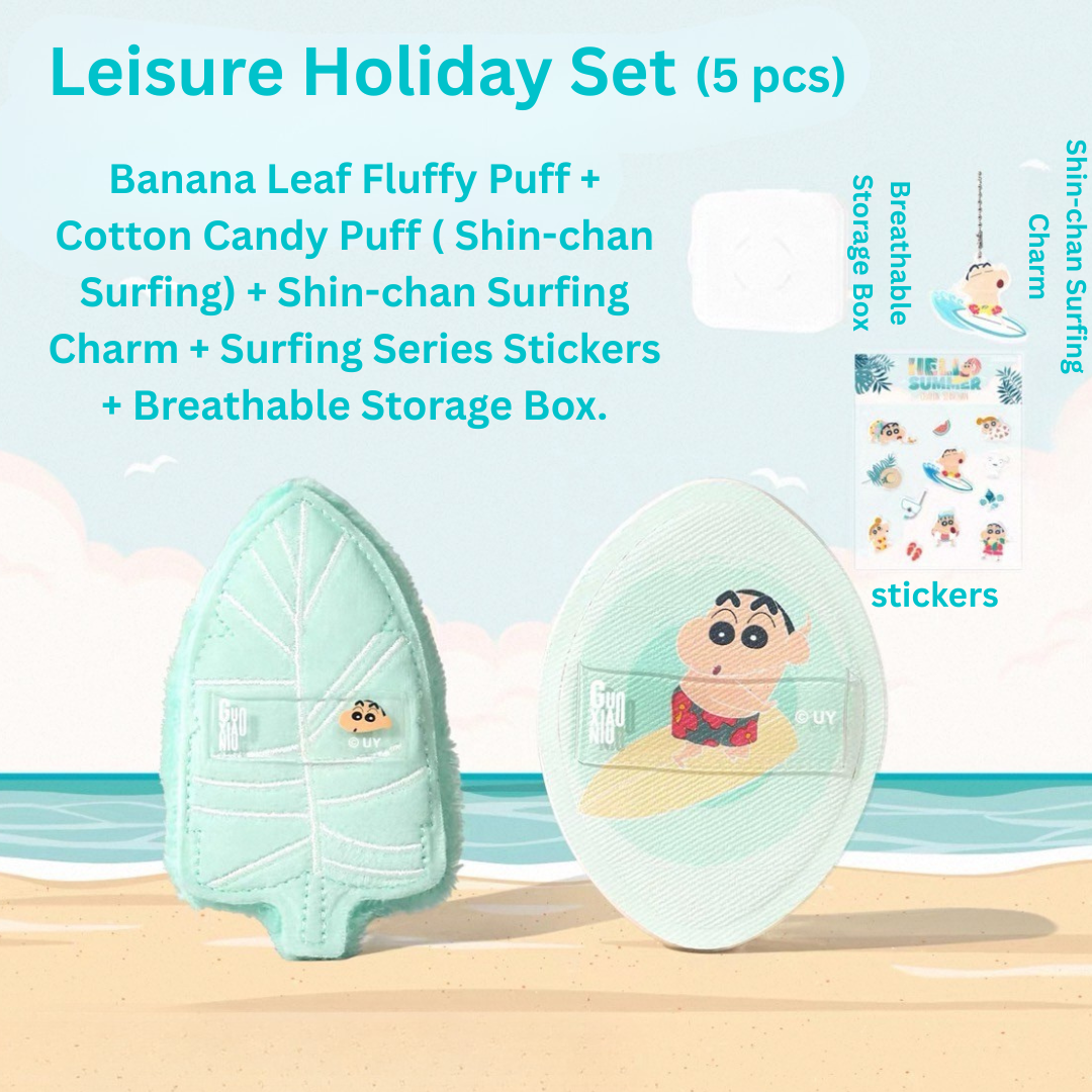 Tiktok/Douyin Hot GUOXIAONIU x Crayon Shin‑chan Surf Collection Makeup Puff Gift Set【Tiktok抖音爆款】郭小妞×蜡笔小新冲浪系列粉扑礼盒