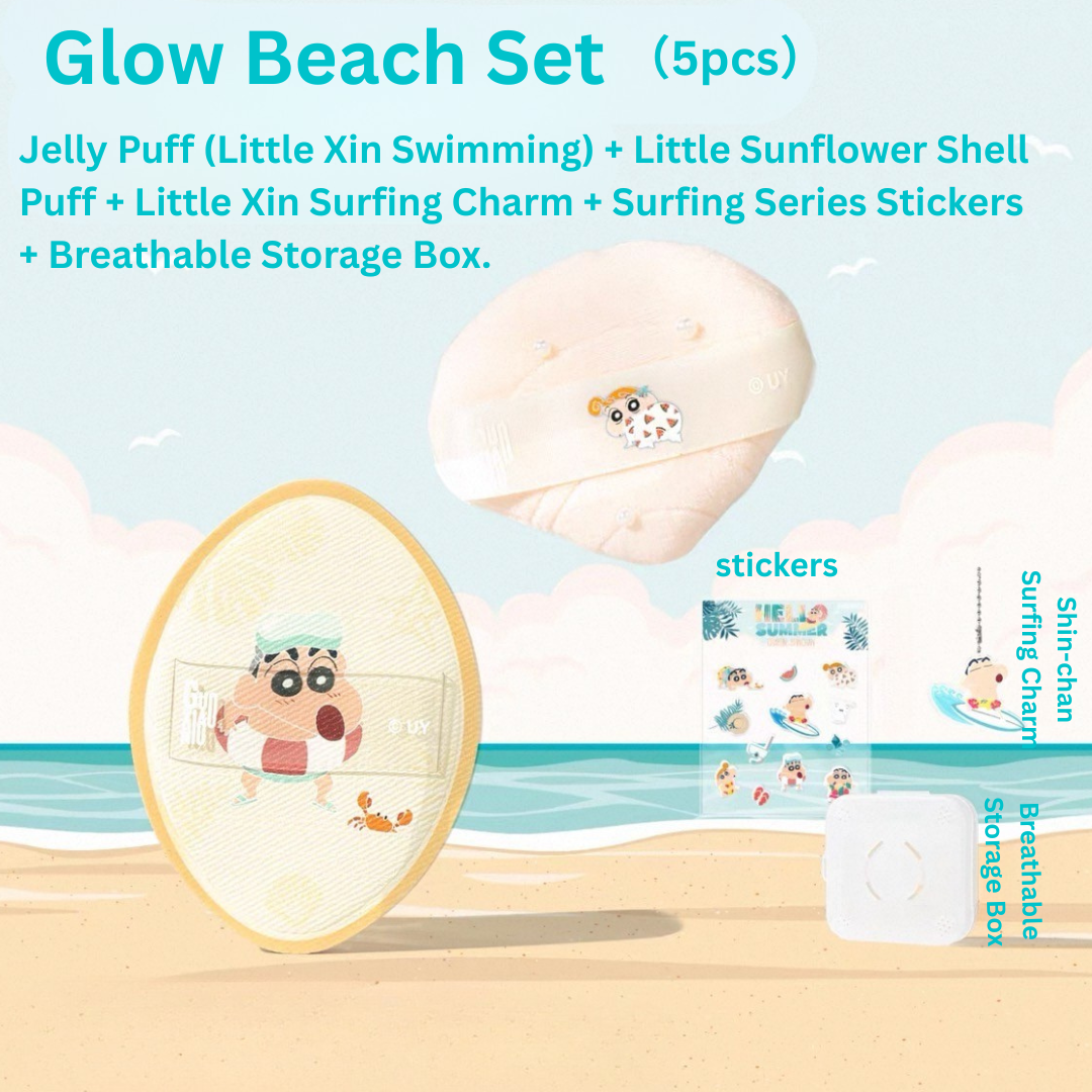 Tiktok/Douyin Hot GUOXIAONIU x Crayon Shin‑chan Surf Collection Makeup Puff Gift Set【Tiktok抖音爆款】郭小妞×蜡笔小新冲浪系列粉扑礼盒