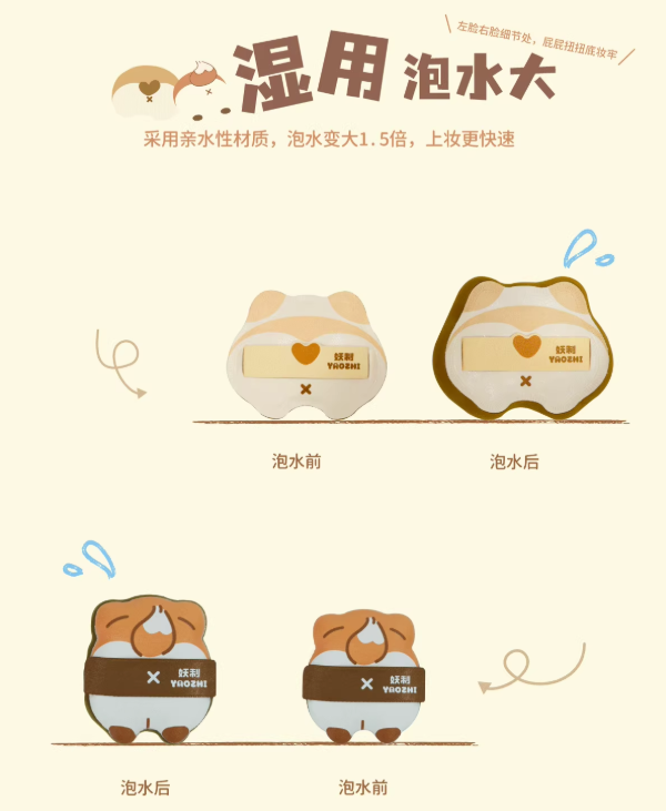 YAOZHI Pee Pee Family Powder Puff Series 6pcs/box 妖制屁屁家族粉扑系列